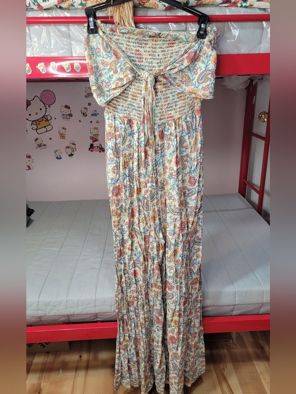 Patrons of Peace Cream Paisley Smocked Jumpsuit with Tie Front